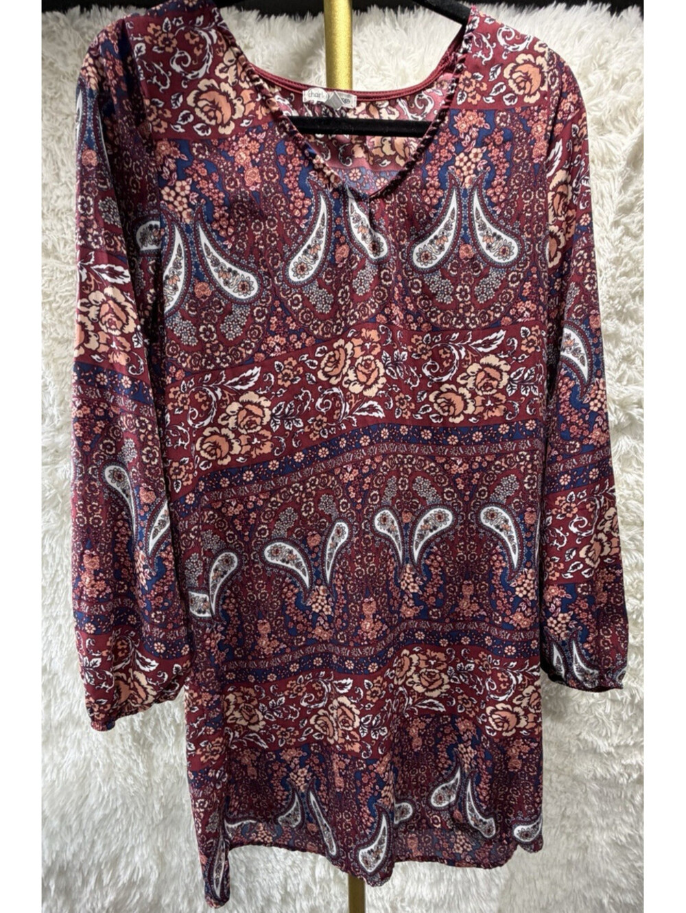 CHARLOTTE RUSSE Women's Long Sleeve Floral Burgundy Dress Sz M Made in USA